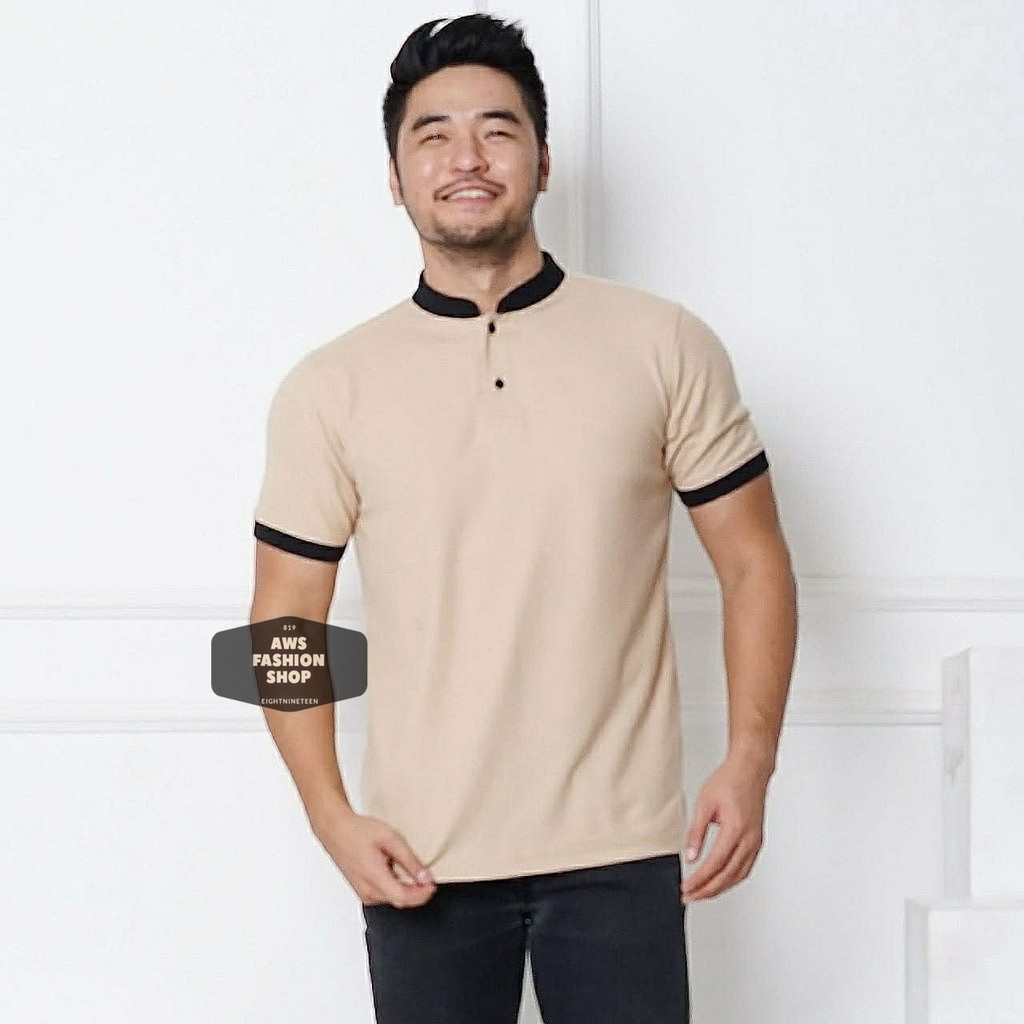 Kaos Polo Pria Polo Shirt Kerah Shanghai  Lengan Pendek Mocca Coklat Susu BIG SIZE JUMBO XXL / 3XL