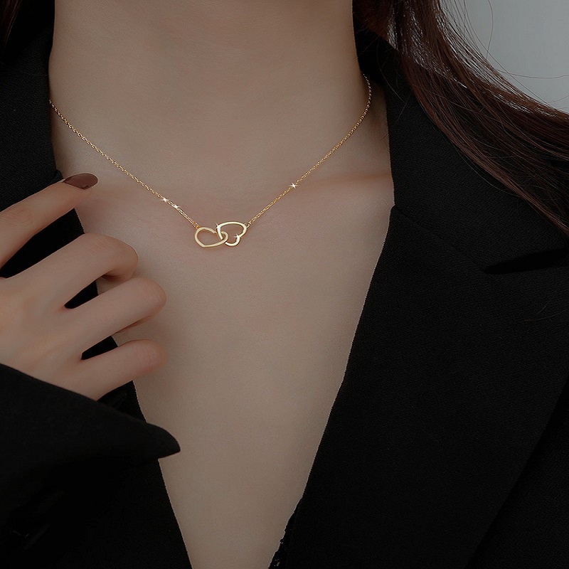 Kalung Choker Bentuk Hati Aksen Rumbai Warna Emas Untuk Wanita