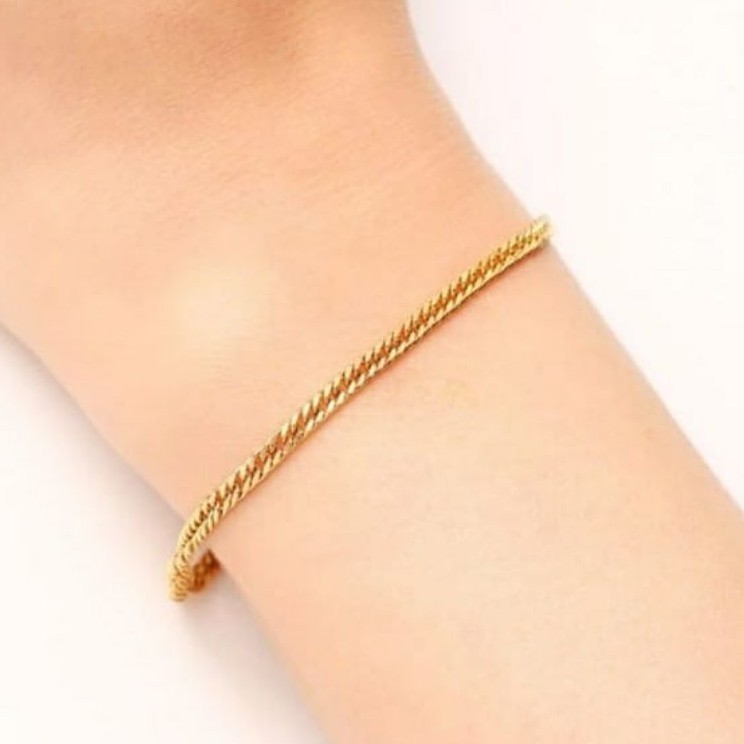 Gelang tangan wanita titanium rantai pipih gold anti karat