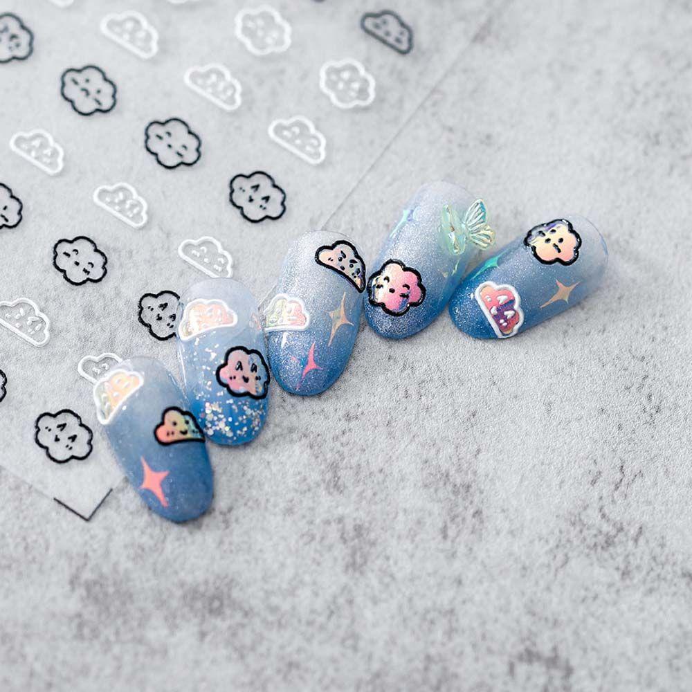 AUGUSTINA Agustina Stiker Nail Art Pesona Relief Awan Bulan Hitam Perekat DIY Alat Kuku