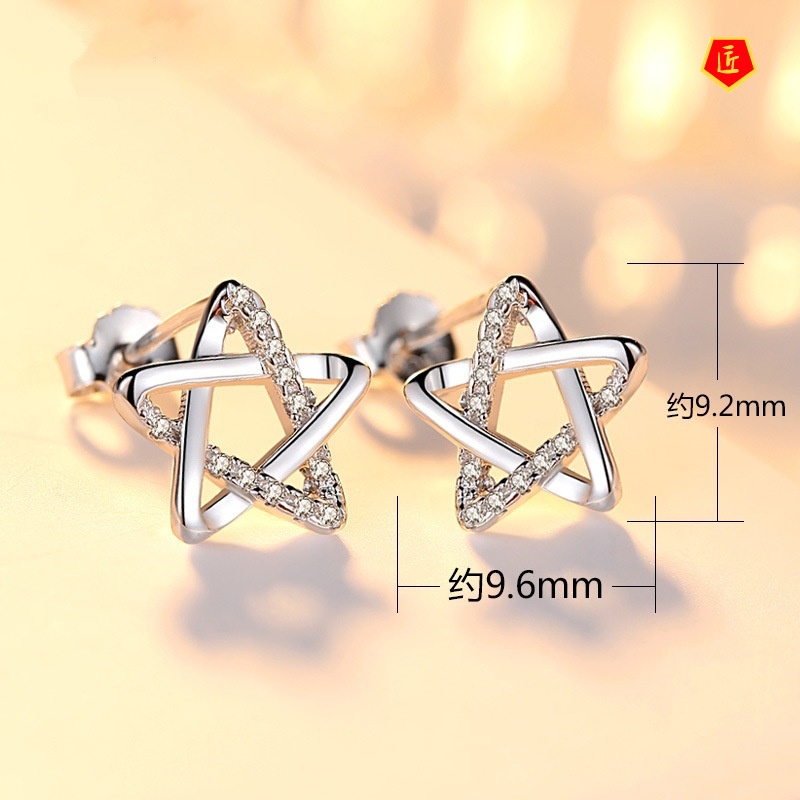 [Ready Stock]Simple 925 Silver Pentagram Diamond Stud Earrings