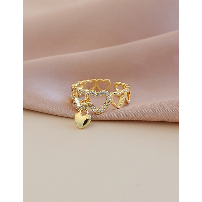 LRC Cincin Fashion Golden Copper Inlaid Zircon Love Ring V13540