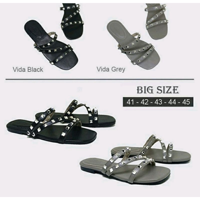 Sandal VLTN-4 Big Size 41-45 Sendal Teplek kasual Size JUMBO Abuhit Cantik,42