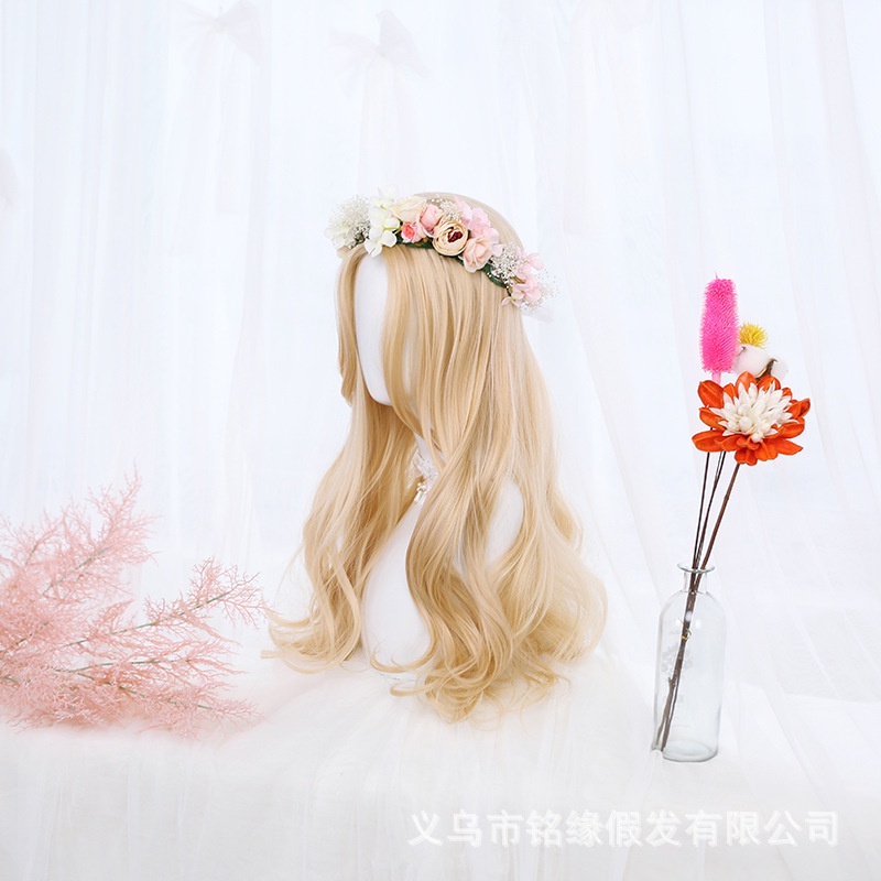 LOL-18 wig rambut palsu wanita blonde princess kpop curly cosplay daily