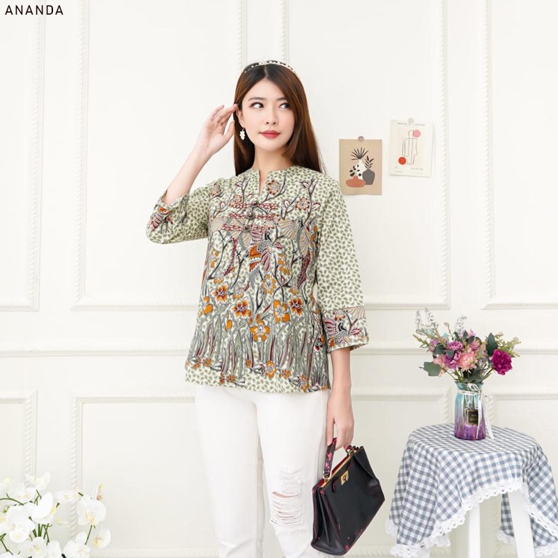 Evercloth Ananda / Chaka Blouse Wanita Atasan Wanita Batik Lengan Panjang Couple Top Jumbo Dress