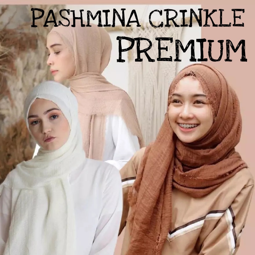 PASHMINA CRINKLE PREMIUM 180 X 90  / SHAWL JILBAB PREMIUM