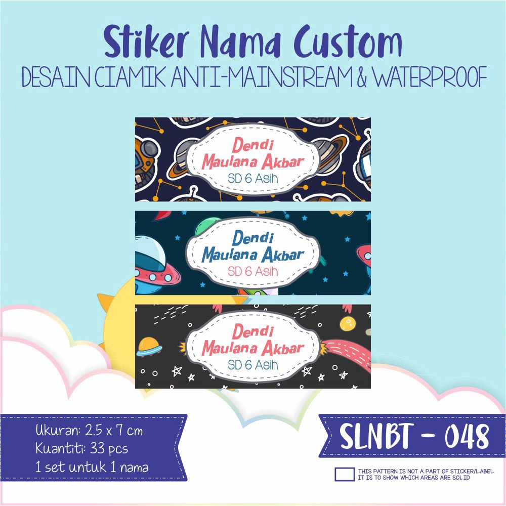 

stiker label nama anak kartun waterproof rainbow animal SLNBT 048