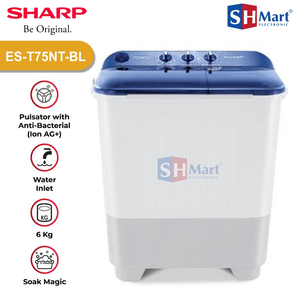 MESIN CUCI SHARP 2 TABUNG 7 KG - 7,5 KG ES-T75NT / EST75NT GARANSI RESMI