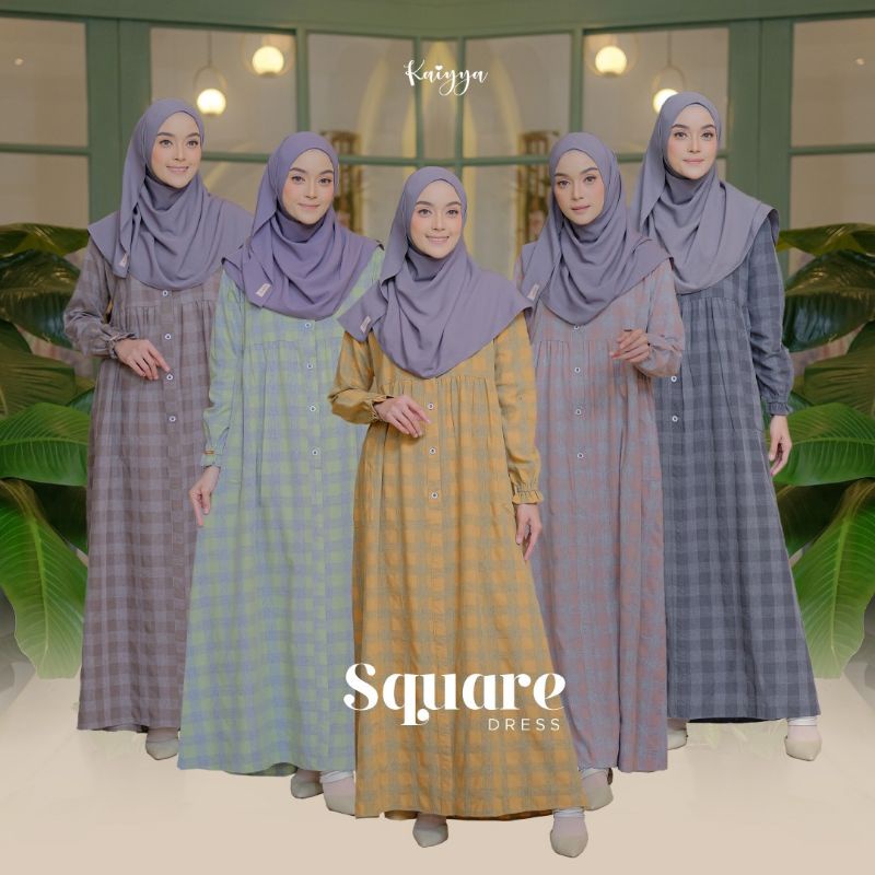 basic square dress kaiyya gamis katun motif kotak busui original
