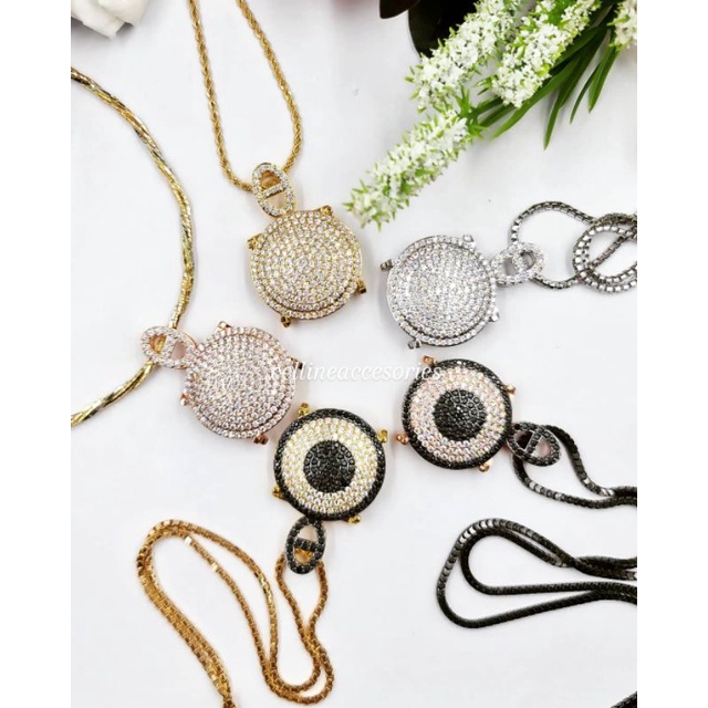 LIONTIN BULAT+KALUNG MICRODIAMOND PERSIS BERLIAN MODEL BULAT MATA SILVER KOMBINASI HITAM KALUNG PANJ