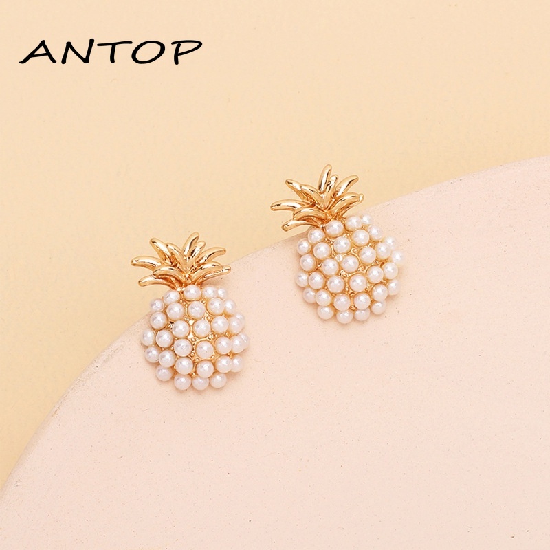 Anting Bentuk Nanas Aksen Mutiara Bahan Alloy Gaya Korea Aksesori busana ANTOP