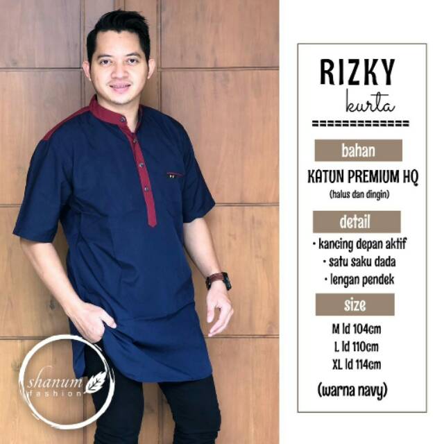 Fashion pria muslim baju koko Kurta Rizky Bahan Katun