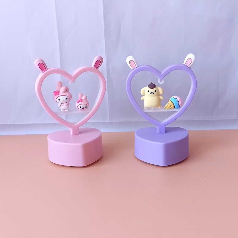 Lampu Meja LED Bentuk Hati Motif Anime Sanrio Kuromi Cinnamorolly Untuk Hadiah Ulang Tahun