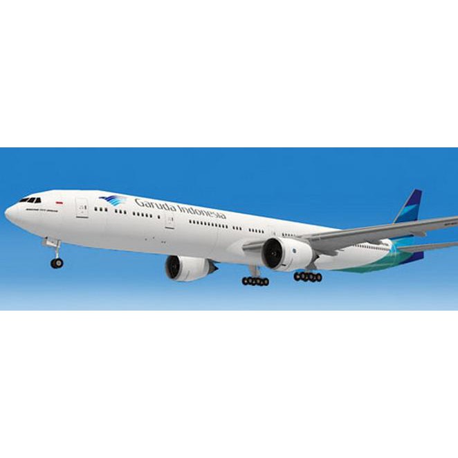 31cb diy miniatur papercraft pesawat boeing 777-300er garuda 896j