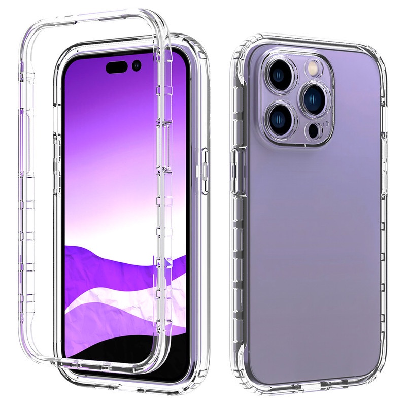 2 In 1 Soft Case Silikon Transparan Shockproof Cover iPhone 14 13 12 11 Pro Max X XS Max XR Se20 7 8 Plus