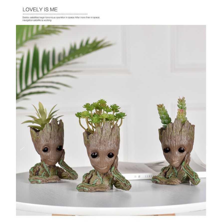 Pot Bunga Baby Groot Pot Bunga Planter Action Figure Manusia Pohon Model Mainan untuk Anak-anak Pemegang Pena Kreatif Taman Bunga Planter Pot