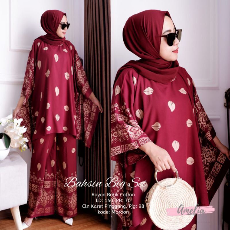 SETELAN BAHSIN JUMBO SET Baju Setelan One Set Batwing Tunik Waka Waka Kulot Celana Panjang setelan w