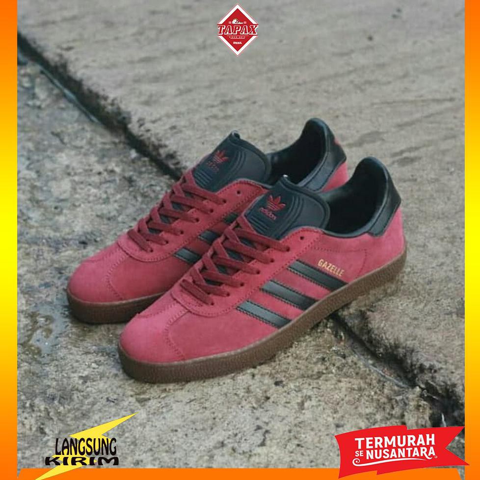 Sepatu Pria Keren Adidas Gazelle Maroon Black Original Komponen Murah