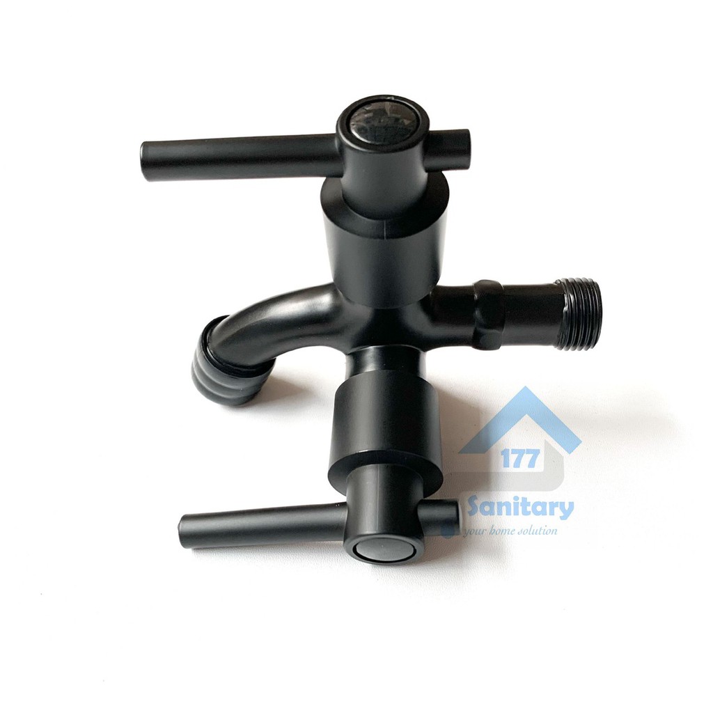 Kran Cabang HITAM Minimalis FKC51BL- Keran air Double Dua Shower black utk bak dan jet shower kloset kamar mandi two way faucet minimalis