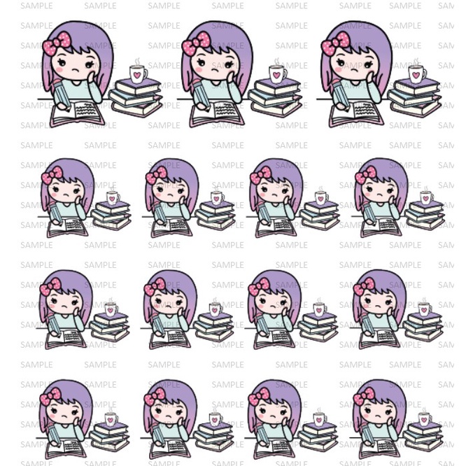 

Sticker Purple Long Hair reading time BUJO Glossy bullet jurnaling