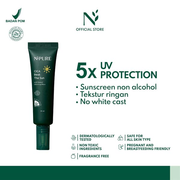 [GARANSI NO WHITECAST] N'PURE Cica Beat The Sun SPF 50 PA ++++ | Tabir Surya Dengan Proteksi Anti Acne 35ml_Cerianti