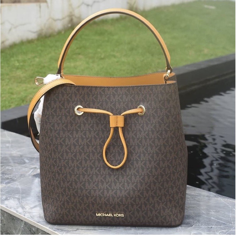 MK Suri Large Bucket Drawsting Brown Marigold