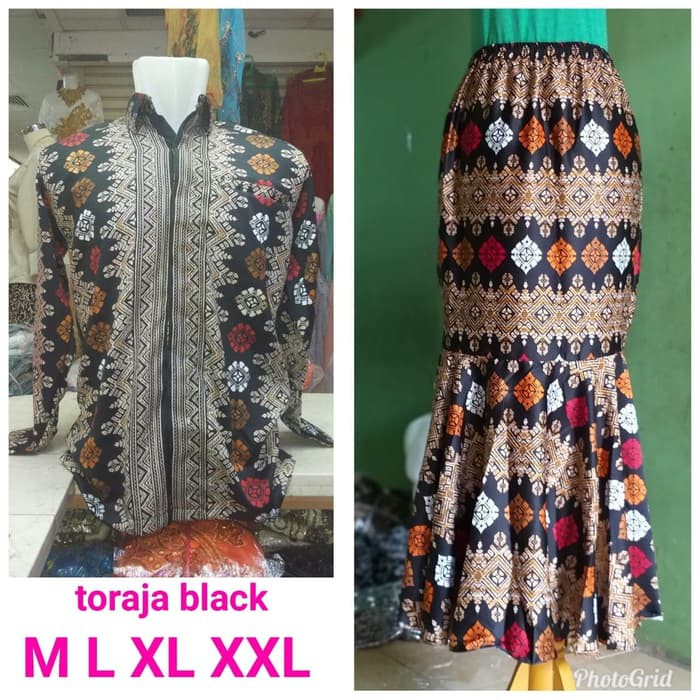 couple kemeja panjang dan rok mermaid batik