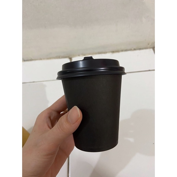 papercup hitam 8 oz + tutup hitam / gelas kertas / gelas kopi