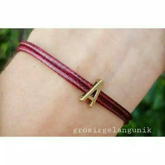 Gelang Tali Pandora Set Liontin Emas Asli Kadar 700 Huruf Balok I WATERPROOF gelang inisial custom