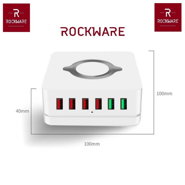 ROCKWARE E6 - 6 USB Port Charging Station and Qi Wireless Charge - 72W