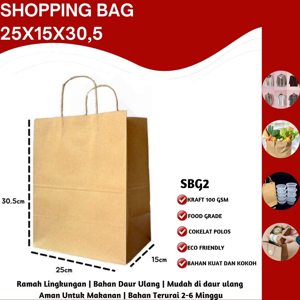 Paper Bag Polos Tas Belanja Kantong Kertas (SBG2-25X15X30.5)