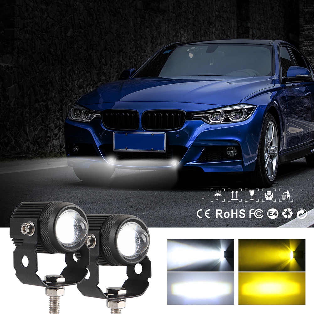 Moto Vajra  Lampu Proyektor mini Tambahan Super Terang Mobil Motor Low kuning Hi Putih 2x30 watt 2x4000 Lumens isi 2 PCS