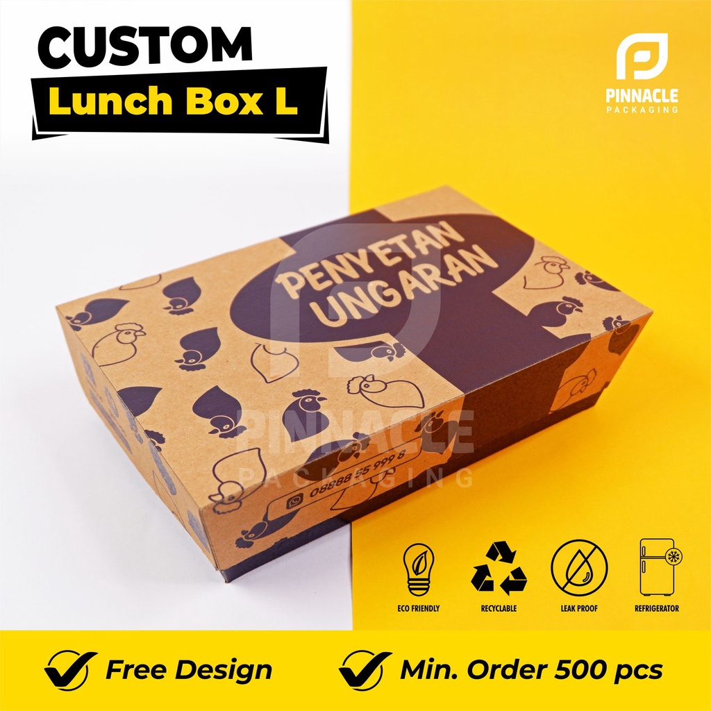 Jual Custom Paper Lunch Box Bahan Kraft Size L Free Design Full