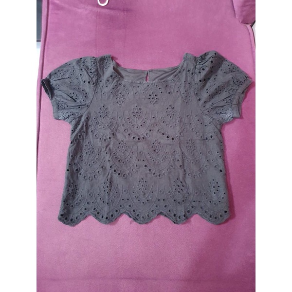 blouse katun hitam motif bunga