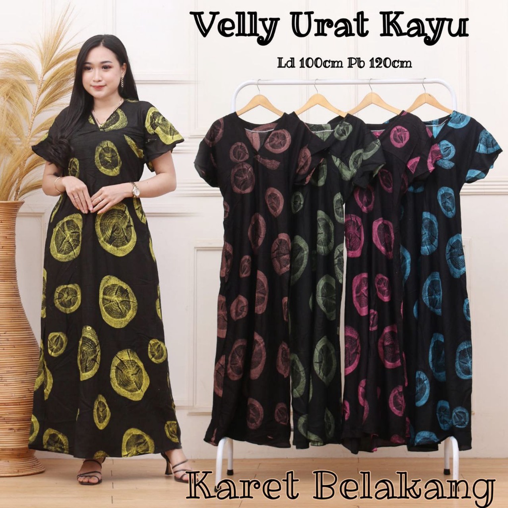 Promo Daster panjang Lengan Pendek Bahan Adem Murah Batik Pekalongan / Veli Daun Lompong yg-VL. Urat Kayu