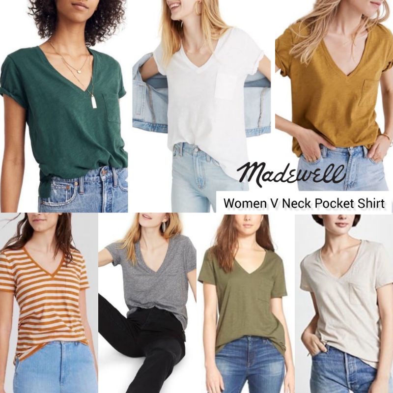 Madewell Women V-Neck Pocket Shirt
