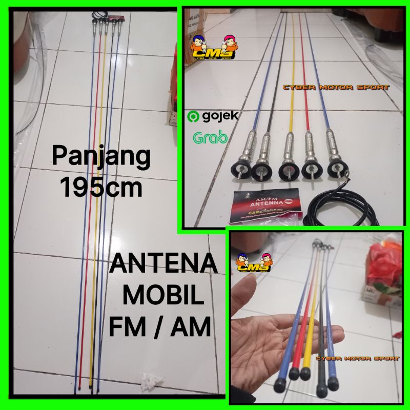 Antena mobil panjang 195cm . Antena radio Am FM . Antena pecut panjang.