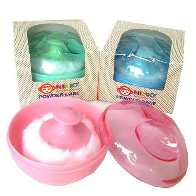 Ninio Tempat Box Wadah Bedak Bayi Powder Case Baby isi satu dengan Puff