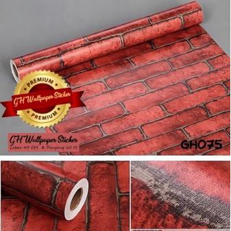 Wallpaper Dinding Kamar Tidur HD - 45CM x 10M Anti Air - Wallpaper Stiker Dinding Murah (Bata Merah)