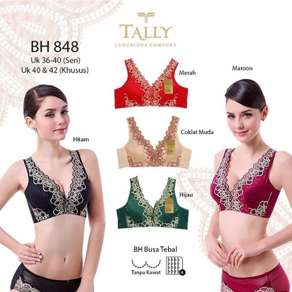 BH wanita TALLY 848 BRA PENEKAN LEMAK KAIT 4 Busa TANPA KAWAT Cup C renda BTK