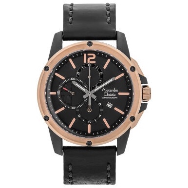 JAM TANGAN PRIA ALEXANDRE CHRISTIE AC6486 AC 6486 MCLBRBA CHRONOGRAPH LEATHER STRAP BLACK ROSE GOLD