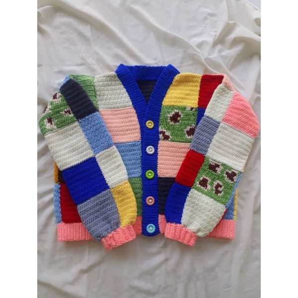 harry styles cardigan / handmade crochet cardigan / color block cardigan