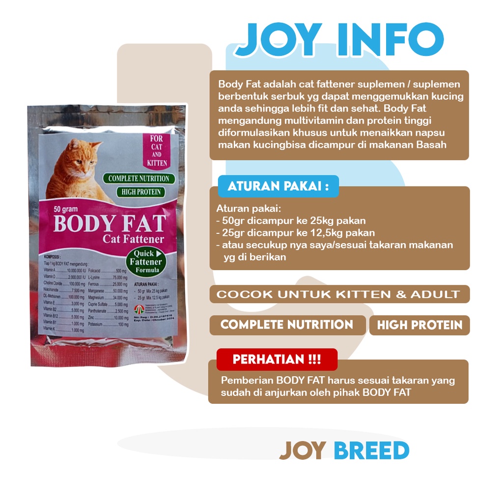 PENGGEMUK KUCING BODY FAT CAT FATENER 50 GRAM VITAMIN PENGGEMUK KUCING