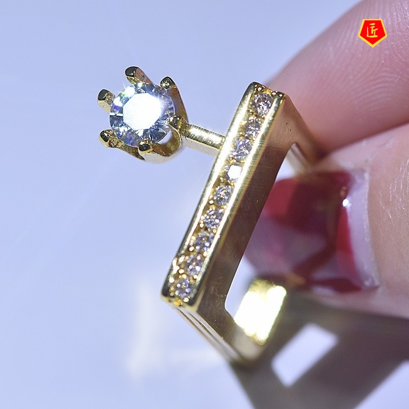 [Ready Stock]Creative Geometric Inlaid Diamond Gold Ring