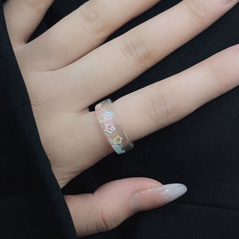 Mxbeauty Cincin Jari Telunjuk Bentuk Bintang Bahan Resin Transparan Aneka Warna Gaya Korea Untuk Wanita