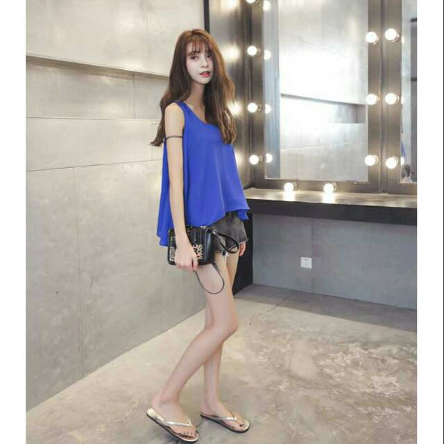 Atasan wanita lengan buntung import biru