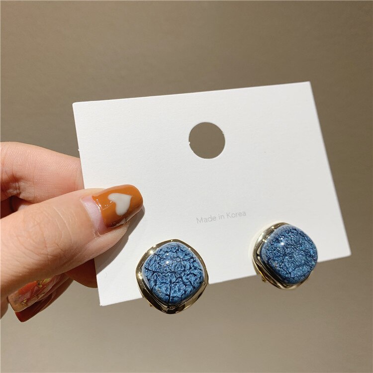 Anting Korea Fashion Wanita Aksesoris 925 Tremella Pin Anting Akrilik Persegi Ladies Accesories / Anting Stud S925 Silver Needle Bentuk Persegi Gaya Retro Korea Untuk Wanita