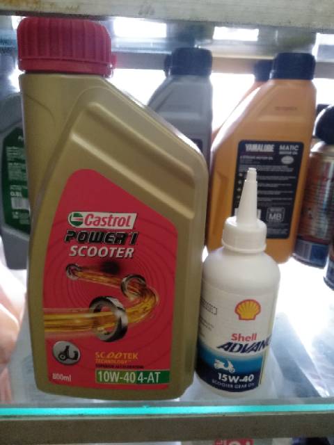 Paket oli matic castrol power 1 uk.0.8 lt + oli gear shell 120 ml umtuk semua jenis motor matic honda.yamaha dll