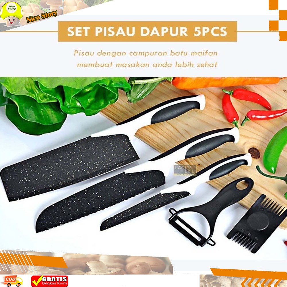 (NCS) Pisau Dapur Keramik Hitam Set 5in1 Maifan Hitam Knife Black Chef Knife