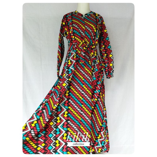 Gamis Long Dress Katun Motif Batik Halus Pakaian Muslim Wanita Etnik Tradisional Fashion Remaja Baju